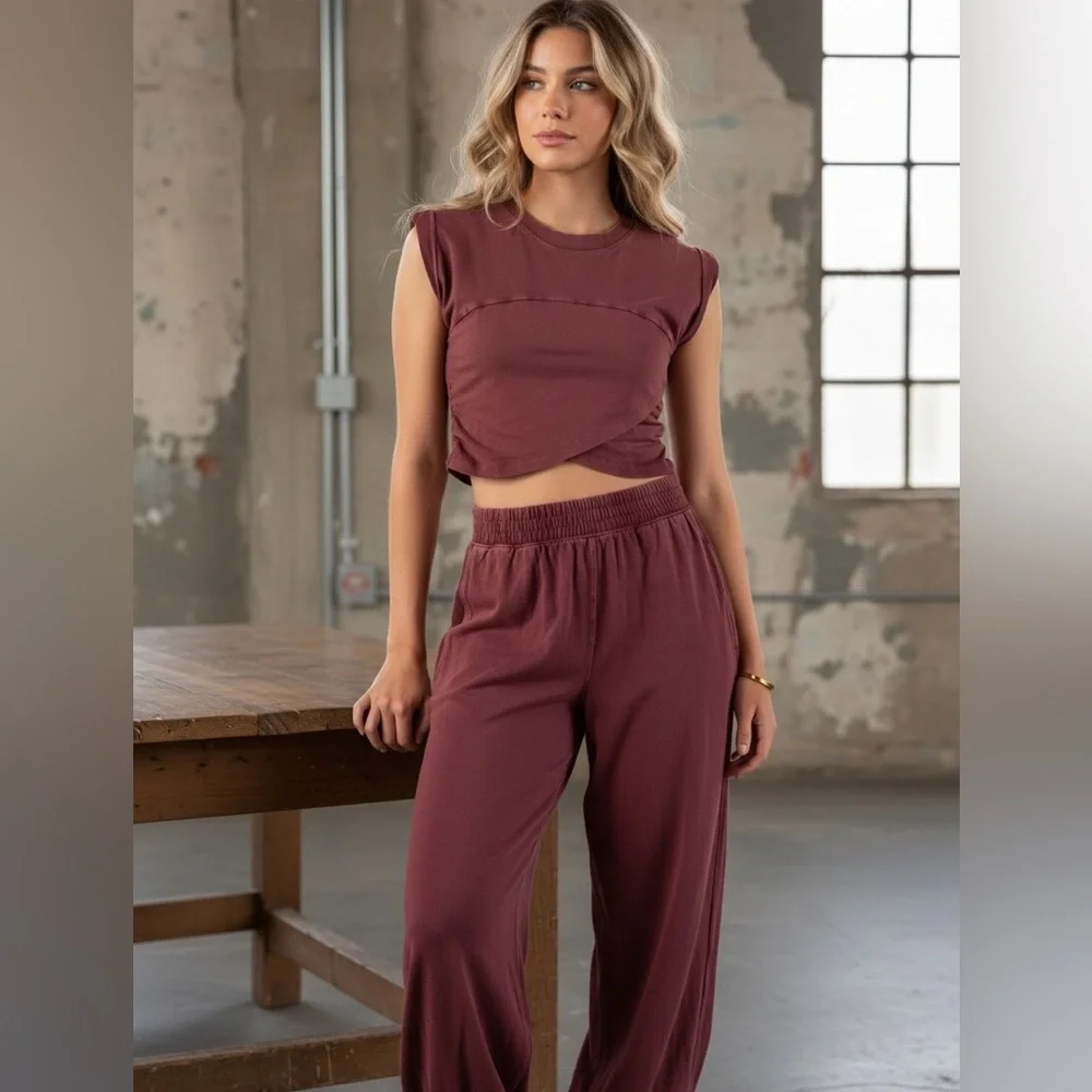 NWT Eesome Mineral Washed Hot Shots Jogger Sweatpants Joggers Wine - Picture 6 of 6